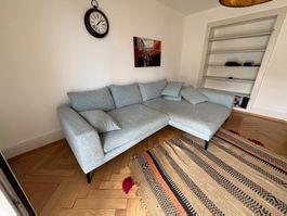 Ecksofa hellblau Metallbeine gebraucht (gross, 2teilig)