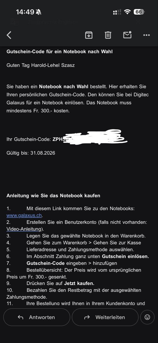 Galaxus Buoni: Galaxus Gutschein 300.- – Nuovo e nell'imballaggio originale da Zürich venduto da sza_ycw5 1