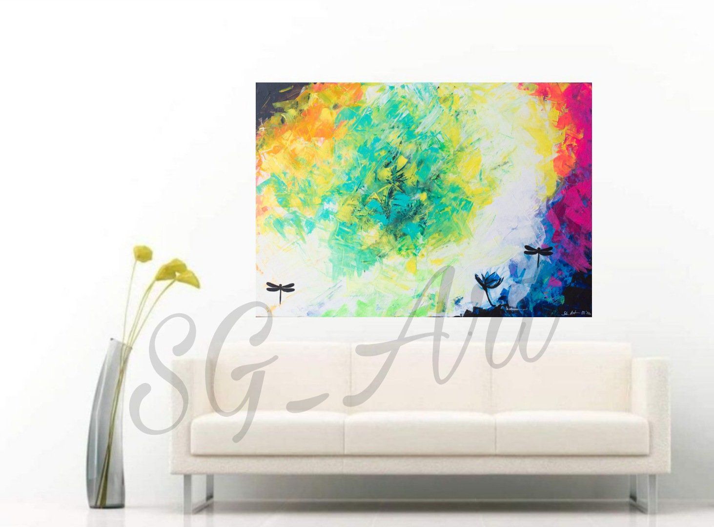 Gemälde: Acrylbild abstrakt bunt Libelle Tier Unikat – Neu und originalverpackt aus Rheinau von Sussel 2