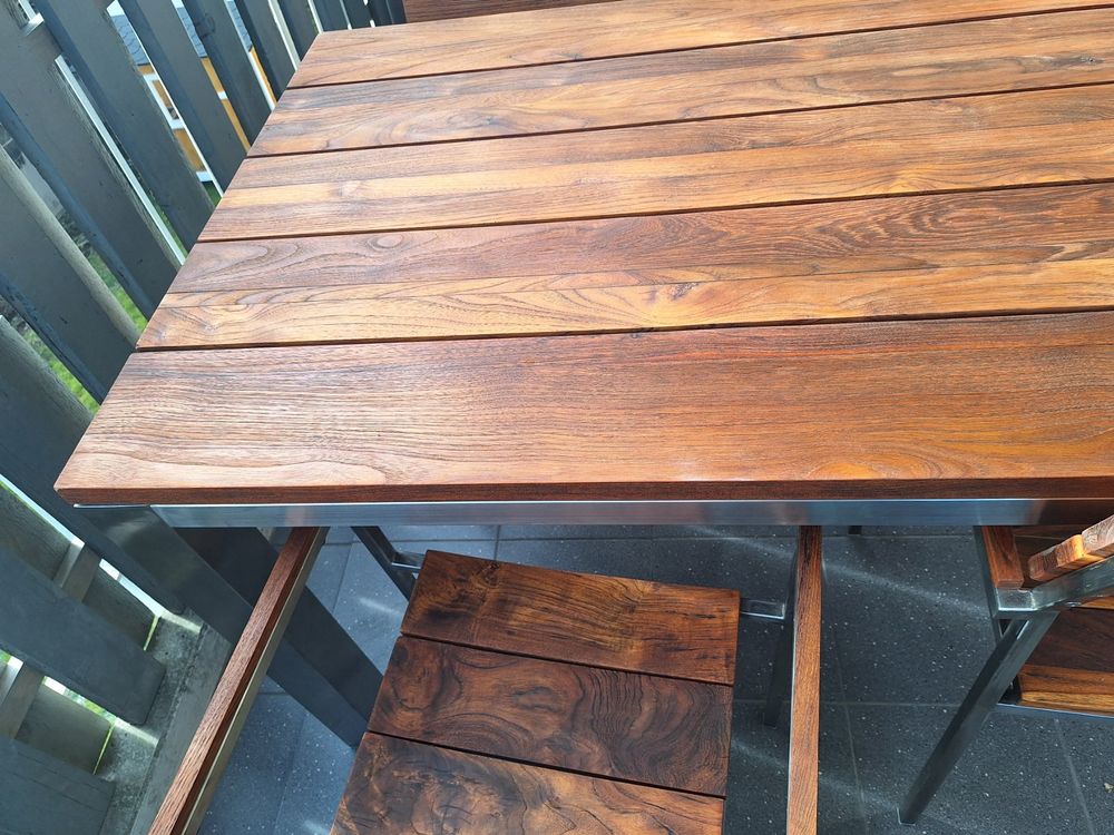 Gartentisch und 6 Stühle Teak und Edelstahl 2
