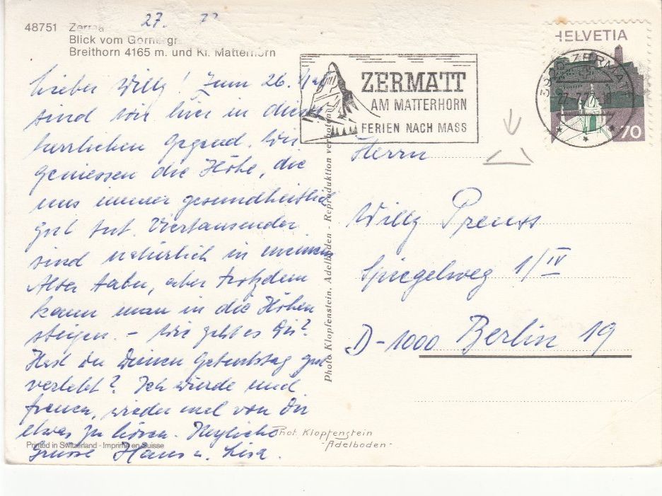 Cartoline postali: Gornergrat 1977 – Usato da Bürglen TG venduto da StampGraf 1