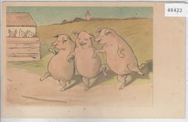 Drei fröhliche Schweine - Litho