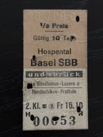 Alte SBB Billet Hospental-Basel SBB, 2. Klasse, Rarität!