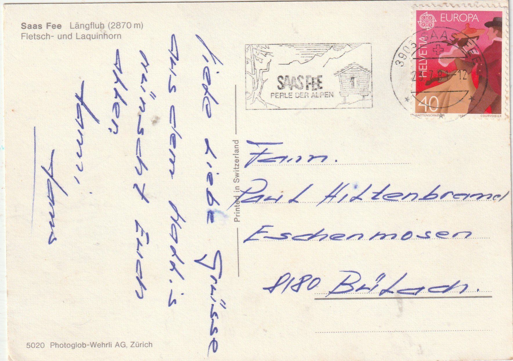 Cartes postales: Saas Fee Längfluh – D'occasion à Lumbrein par made02 1