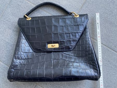 Handtasche Rolf Dey Leder dunkelblau Krokoprägung 