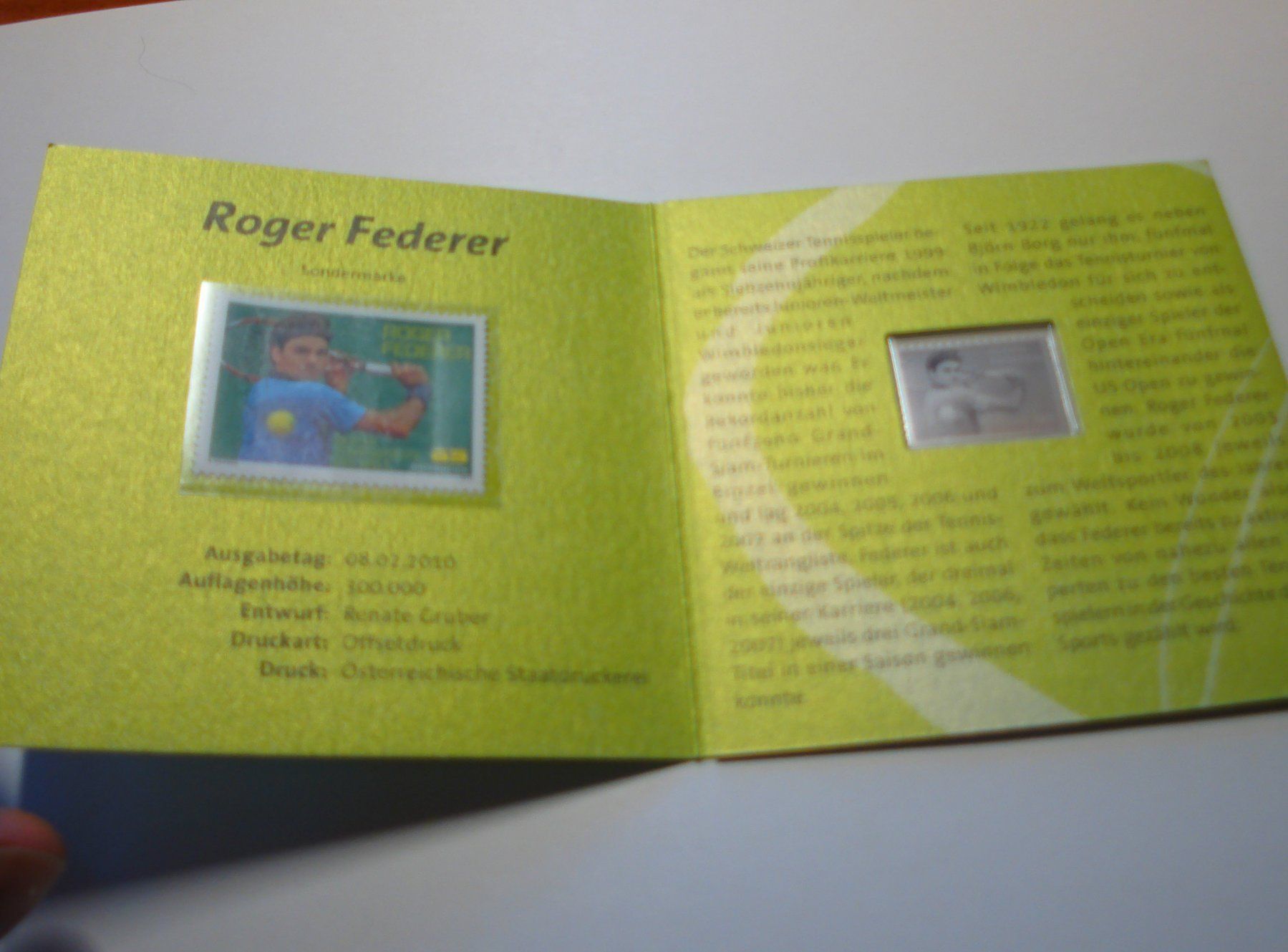 Tous les timbres: Österreich, Folder Roger Federer 2010,mit echter Silbermarke – D'occasion à Niederwil AG par morostahu 1
