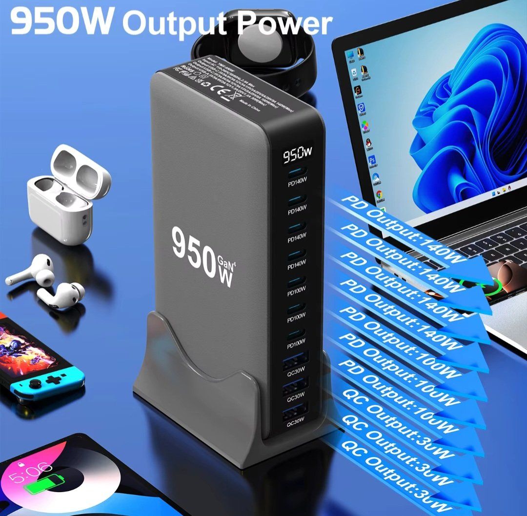 Caricabatterie: Station de charge rapide USB C GaN 950W, 100W PD3.0 PPS – Nuovo e nell'imballaggio originale da Saignelégier venduto da Instant-Key-Pro 3