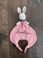 Schnuffeltuch Hase rosa mit Stickerei Name Emilia neu