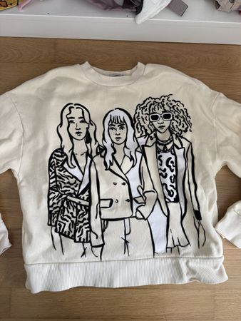 Zara Sweatshirt beige mit Motivdruck Grösse S neuwertig
