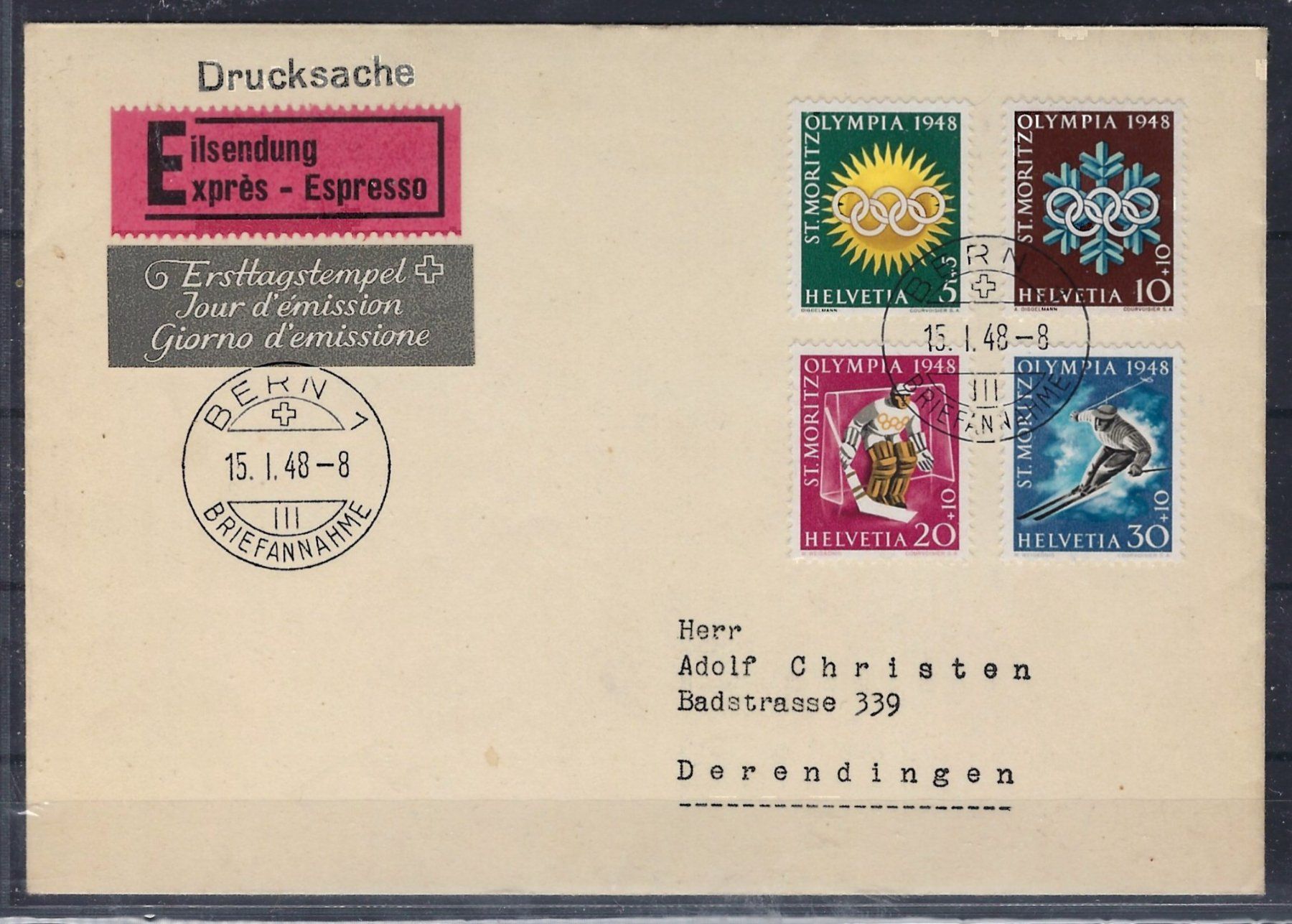 Tous les timbres: 1948 Olympia St, Moritz Ersttagbrief  16042 – D'occasion à Lunden par Animus999