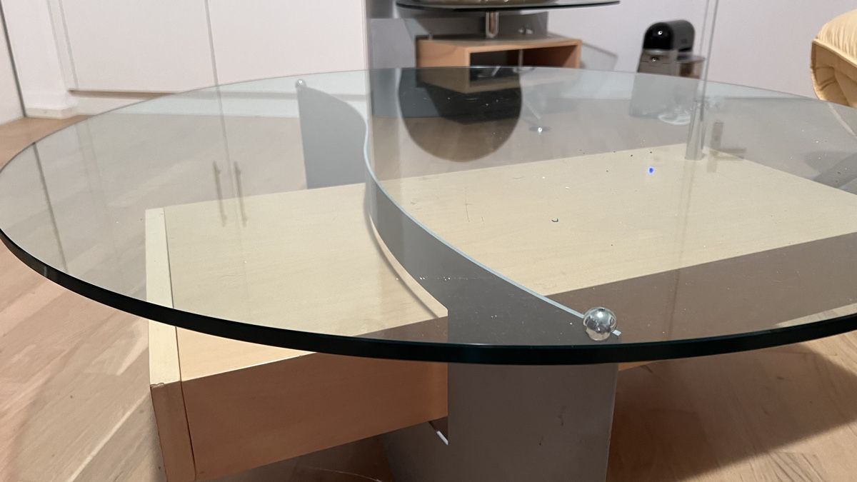 Tavoli: Runder Glastisch mit Schublade-Holz-Metall-Design – Usato da Utzenstorf venduto da nadja0798462137 4