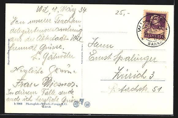 Cartoline postali: AK Wil, Ortspartie mit Säntis, 1934 – Usato da Berlin venduto da bartko-reher 1