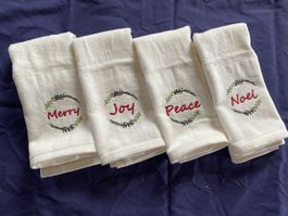 Set of 4 Embroidered Christmas Holiday Hand Towels 27x45cm