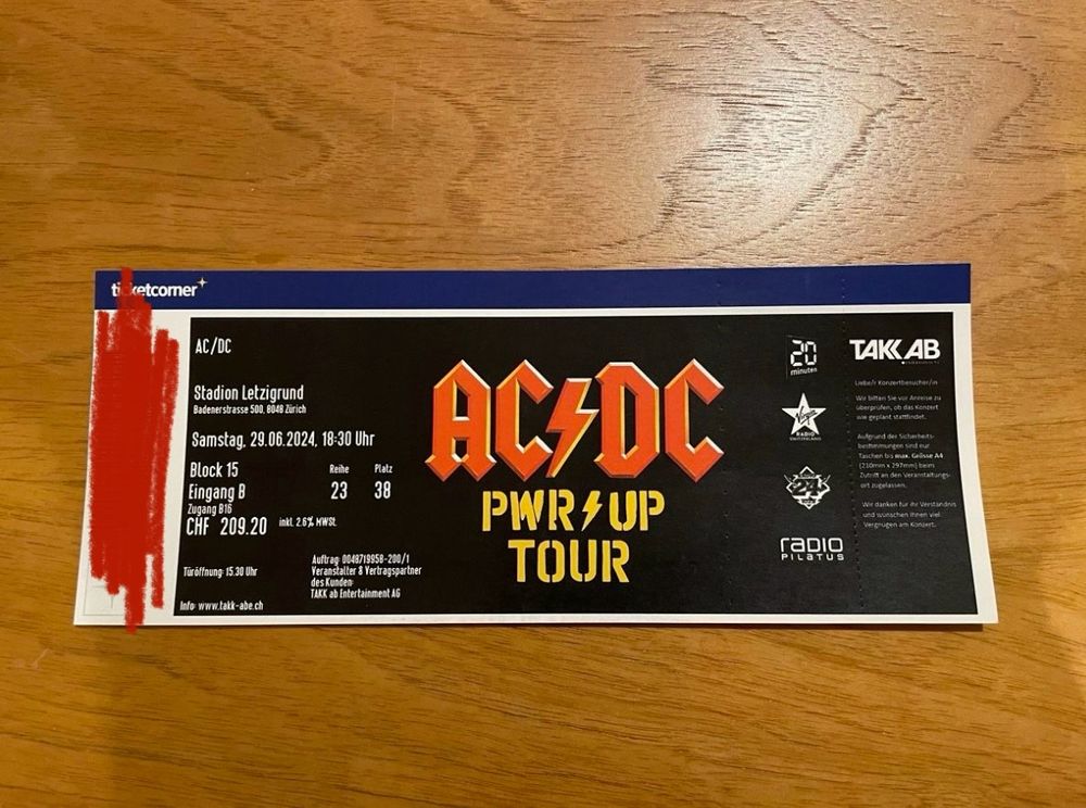 Ac/Dc Zurich Sitzplatz | Kaufen auf Ricardo
