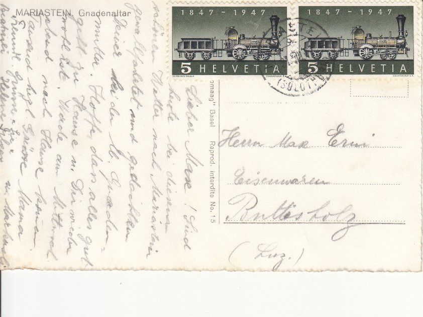 Cartoline postali: Mariastein 1947 – Usato da Bürglen TG venduto da StampGraf 1