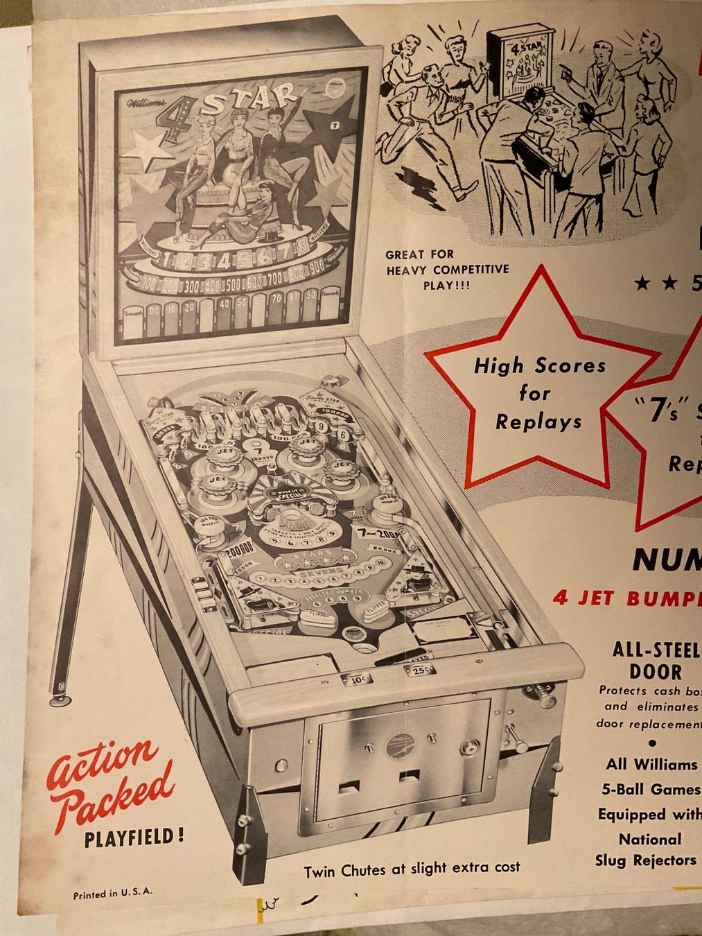 Dokumente: Werbeblatt: Williams 4-Star-Flipperautomat 1960 – Gebraucht aus Tecknau von bleilaus