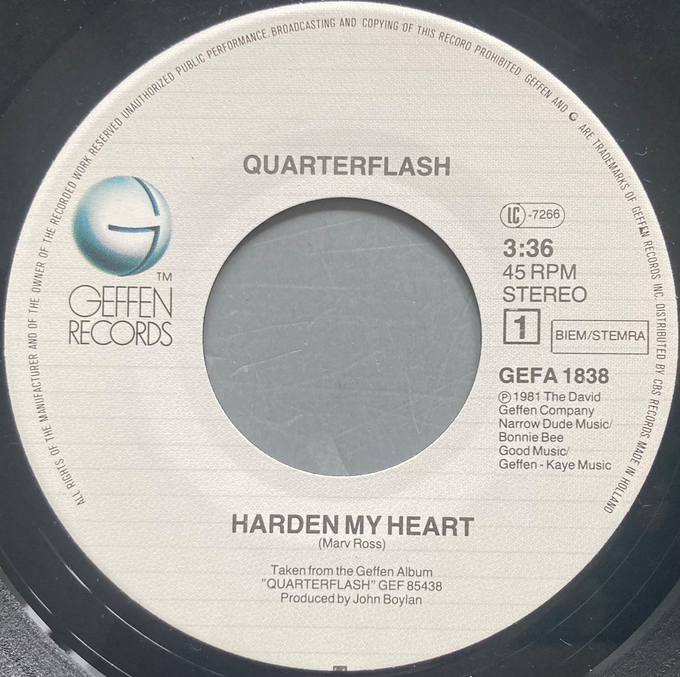 Schallplatten: QUARTERFLASH - HARDEN MY HEART – Gebraucht aus Poliez-Pittet von Newtown-Records 2