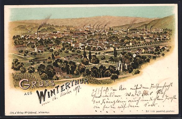 Cartoline postali: Litho Winterthur, Gesamtansicht mit Eise – Usato da Berlin venduto da bartko-reher