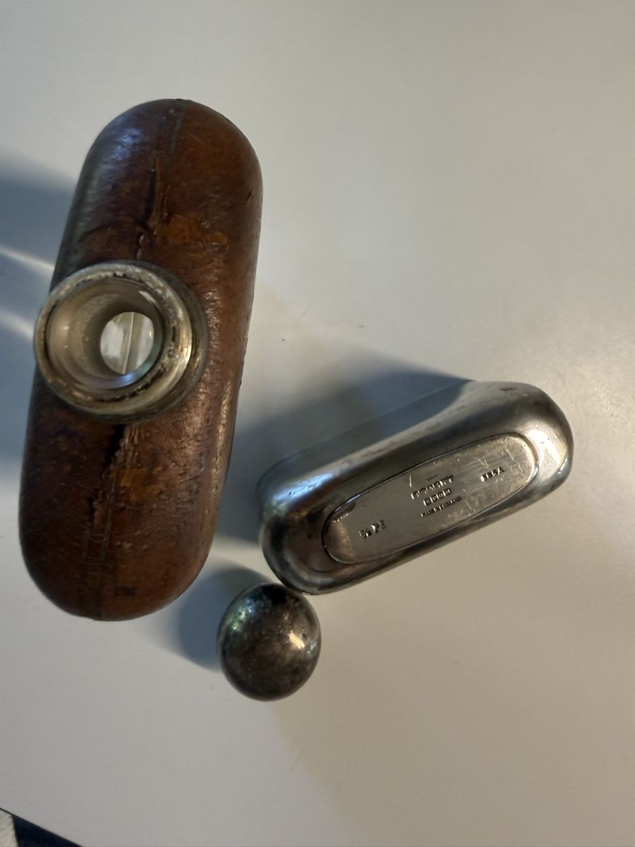 Bottiglie: Vintage Flachmann, Leder und vermutlich versilbert England – Usato da BASEL venduto da zum_schneugge 5