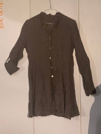 Damen Hemdbluse braun langarm, Leinen, mit Knopfleiste, M