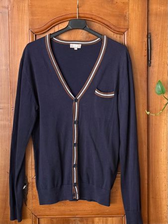 WE Fashion Cardigan dunkelblau / brauner Rand Gr. S