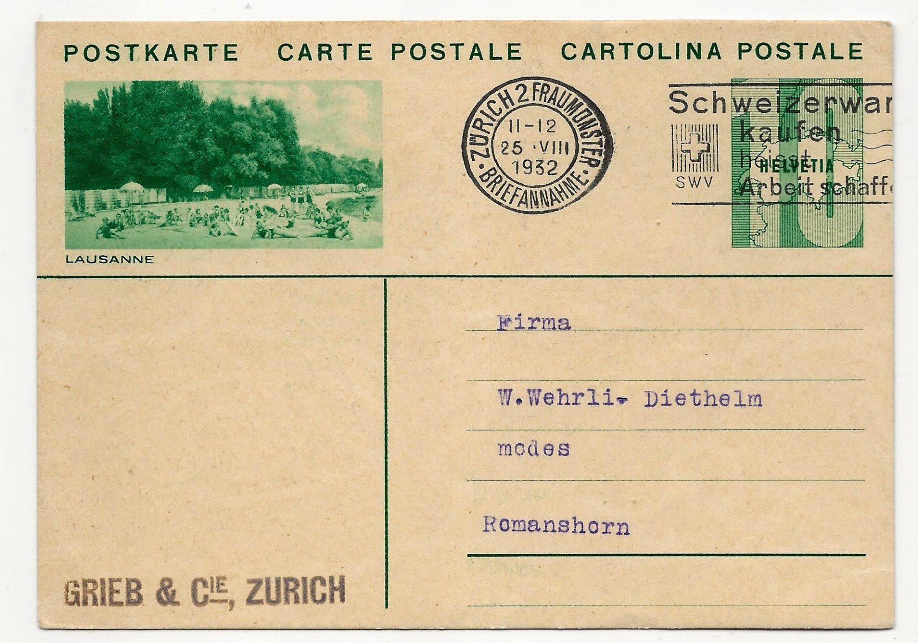Tutti i francobolli: Bildpostkarte Lausanne wp – Usato da Aarau venduto da fussball-fussball