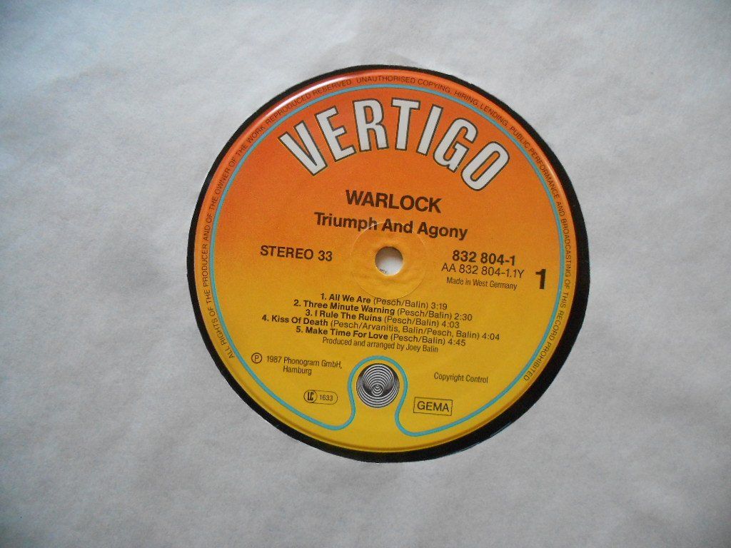 Dischi in vinile: WARLOCK  -  TRIUMPH AND AGONY – Usato da Bex venduto da Giorgiob 3