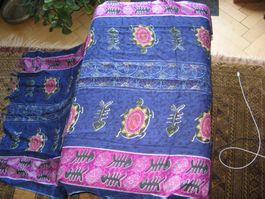 blauer Sarong, Pareo, Strandtuch Schildkröten