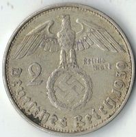 Münze Deutschland DR 3.Reich HINDENBURG  2 Reichsmark 1939 B