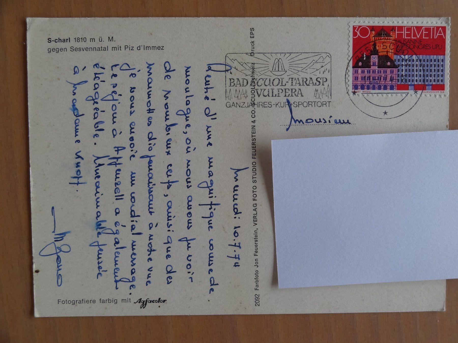 Cartoline postali: S-Charl - Grisons - 1974 – Usato da St Léonard venduto da Riglin 1