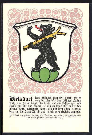 Cartoline postali: Dielsdorf, Wappen mit schwarzem einen Ba – Usato da Berlin venduto da bartko-reher