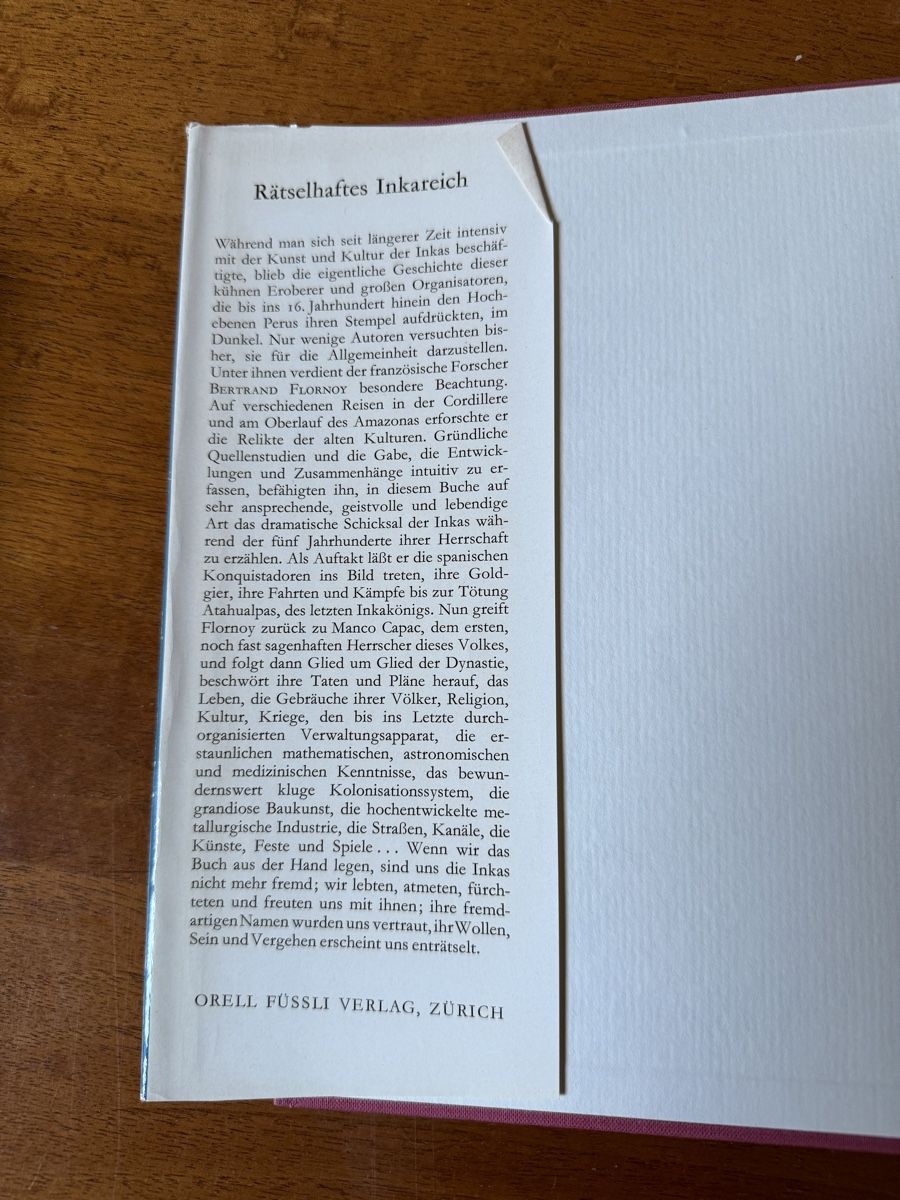 Libri: Rätselhaftes Inkareich B. Flornoy – Usato da Erstfeld venduto da Mario_boe0 1