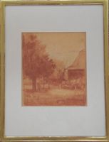 Rötelzeichnung Landschaft mit Haus und Garten 1939