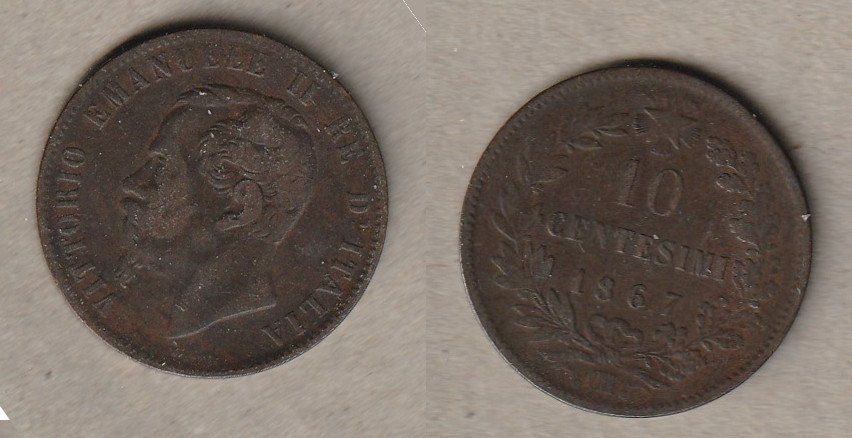 Tutti le monete: Italien, 10 Centesimi 1867 .OM. – Usato da Allschwil venduto da Coinfreak