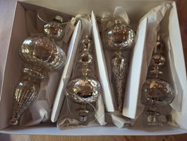 neu: 4x Weihnachtsbaumschmuck Anhänger Glas antiksilber
