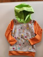 Unisex Hoody mit Sternen in orange/hellgrün, handmade Gr. 80