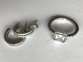 Pandora bague Halo et boucles d'oreilles