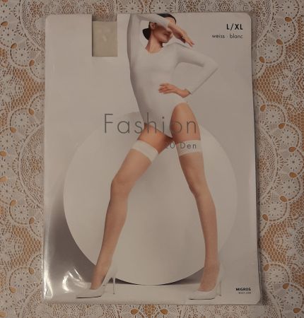 Fashion Strümpfe halterlos Weiss Gepunktet 20DEN Gr.L/XL