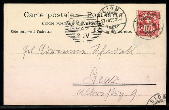 Cartoline postali: AK Sion, Ortsansicht, 1899 – Usato da Berlin venduto da bartko-reher 1