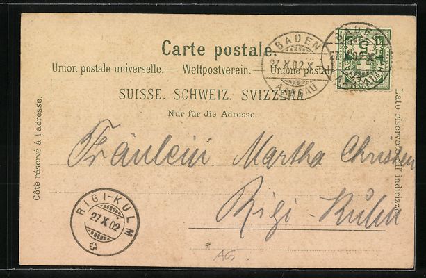 Cartoline postali: Lithographie Baden, Flusspartie, 1902 – Usato da Berlin venduto da bartko-reher 1