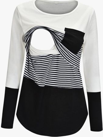 T-shirt rayé noir et blanc à manches longues d'allaitement