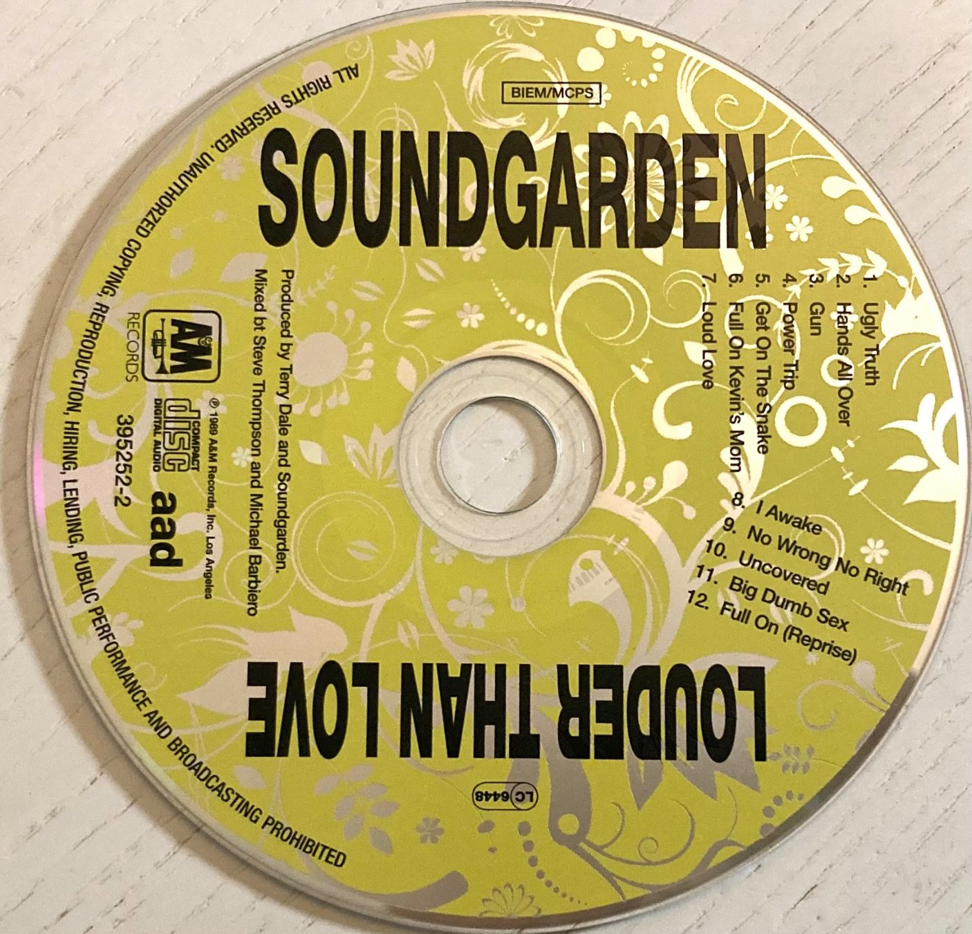 CD: SOUNDGARDEN - LOUDER THAN LOVE – Usato da Poliez-Pittet venduto da Newtown-Records 3