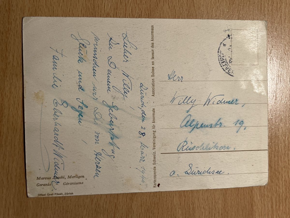 Cartoline postali: Alte Ansichtskarte, Geranie, Marcus Jacobi, Merligen. Top! – Usato da Hinwil venduto da Chuan2 1