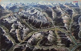 Vogelschau-AK Albula-Bahn, Feldpost KASERNE CHUR