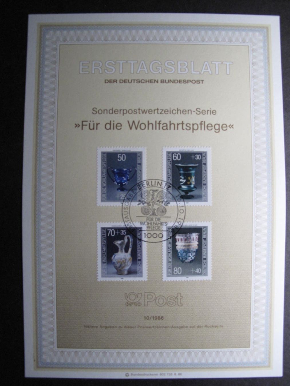 Tutti i francobolli: Berlin 1986 Kostbare Gläser Ersttagsblatt – Usato da Wil SG venduto da fva01