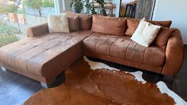 Ecksofa Microfaser in Wildlederoptik mit Auszug zum Bettsofa
