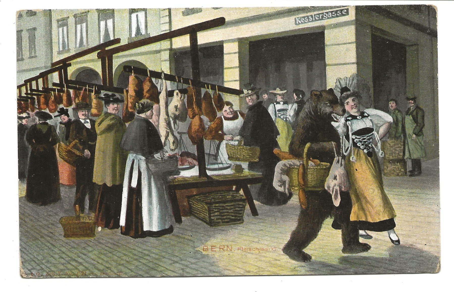 Ansichtskarten: Bärenkarte - Kesslergasse - Fleischmarkt - Einkauf  Tracht – Gebraucht aus Engelburg von Cartophil