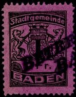 2 Fr. Fiskalmarke von der Gemeinde BADEN