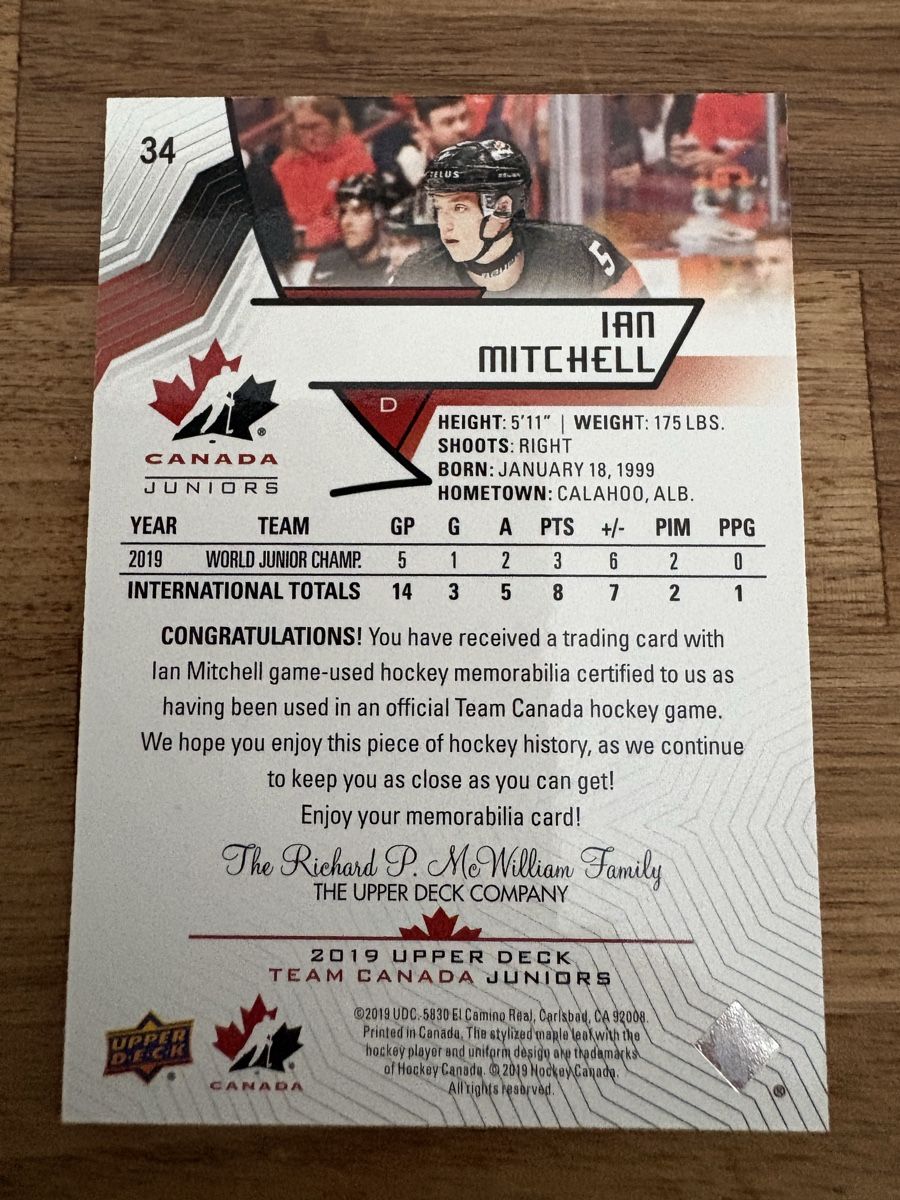 NHL Carte collezionabili: Game Jersey Card Ian Mitchell – Nuovo (secondo la descrizione) da Uttigen venduto da Brainbug 1