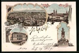Litho St. Gallen, Ortsansicht, Kloster, 